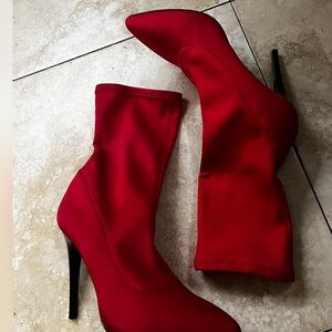 Red bootie ankle sock stiletto boots